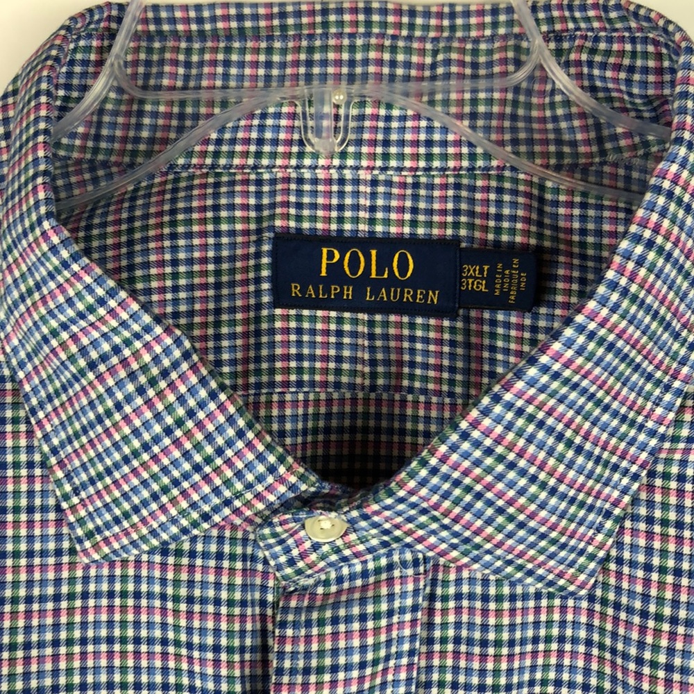 BIG&TALL POLO RALPH LAUREN MEN Button Down Plaid Shirt Blue Pony Logo, Size 3XLT